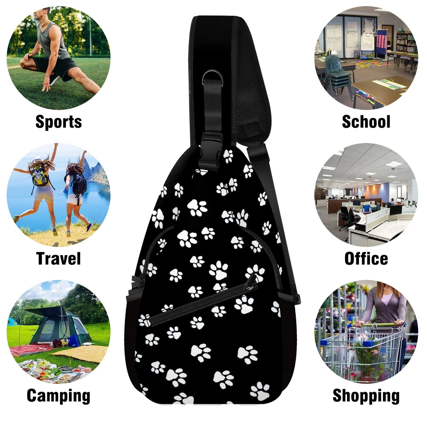 Vacekoe Crossbody Sling Backpack for Men and Women - Outdoor Travel and Camping Daypack with Dog Footprint Design