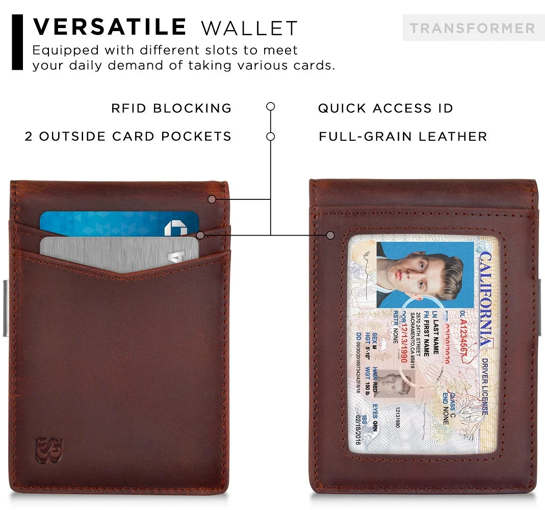 Slim Money Clip Wallet for Men | RFID Blocking Front Pocket Card Holder | Minimalist Bifold Design | Canyon Red