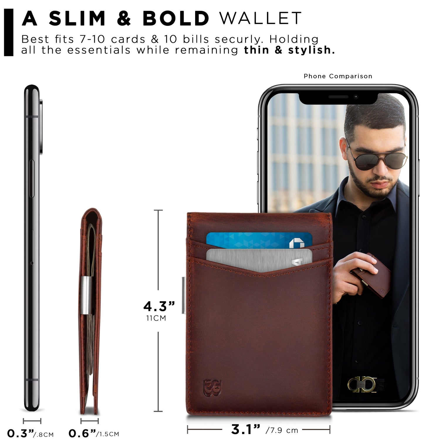 Slim Money Clip Wallet for Men | RFID Blocking Front Pocket Card Holder | Minimalist Bifold Design | Canyon Red