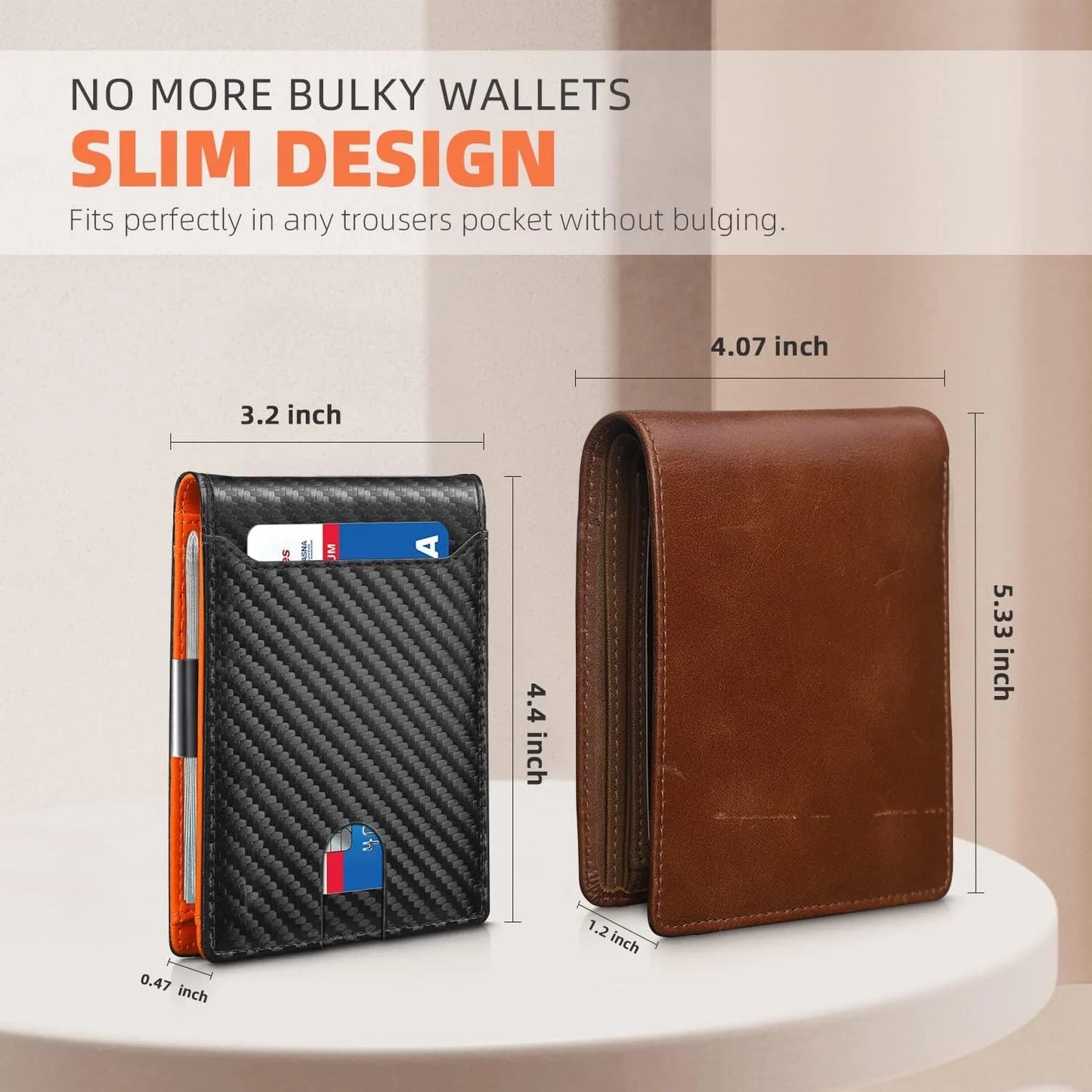 Men's Slim Wallet - Genuine Leather Minimalist Design with RFID Blocking and Money Clip, Ideal Gift Option