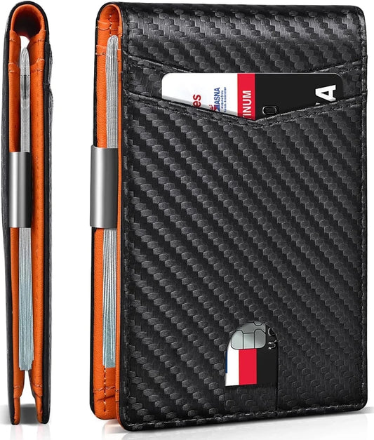 Men's Slim Wallet - Genuine Leather Minimalist Design with RFID Blocking and Money Clip, Ideal Gift Option