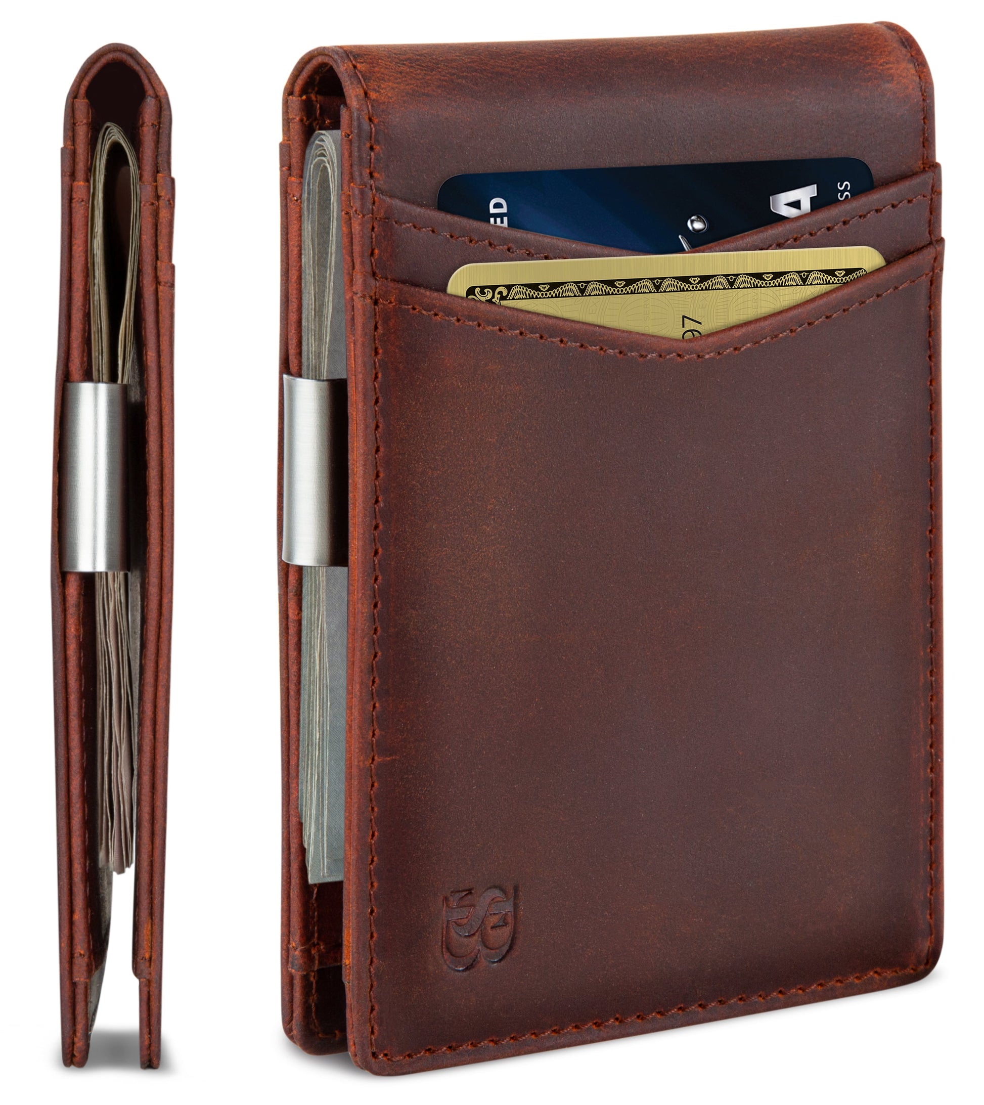 Slim Money Clip Wallet for Men | RFID Blocking Front Pocket Card Holder | Minimalist Bifold Design | Canyon Red
