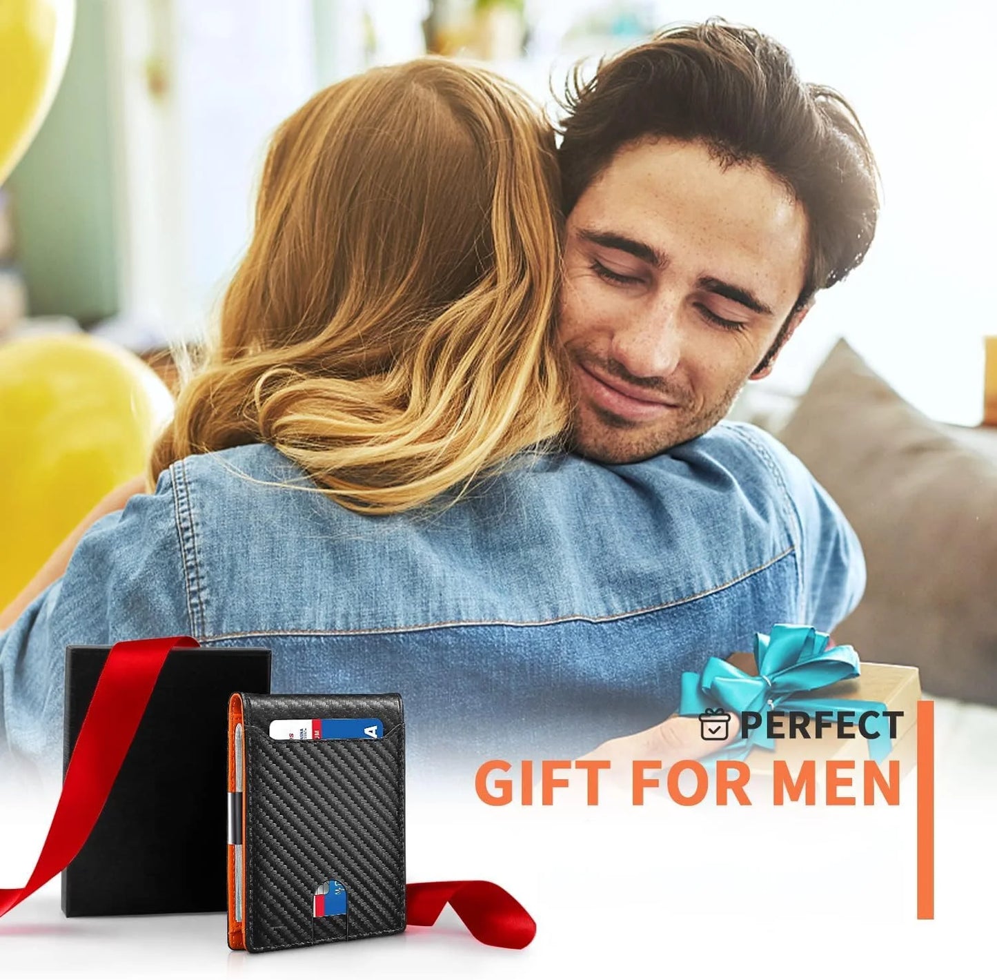Men's Slim Wallet - Genuine Leather Minimalist Design with RFID Blocking and Money Clip, Ideal Gift Option