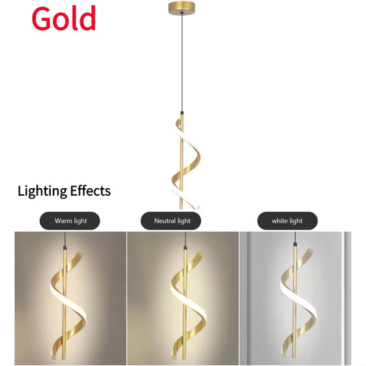 Nordic Spiral Chandelier Minimalist Modern Atmosphere Chandelier Metal Spiral Pendant Lamp for Ceiling Fixtures Lighting